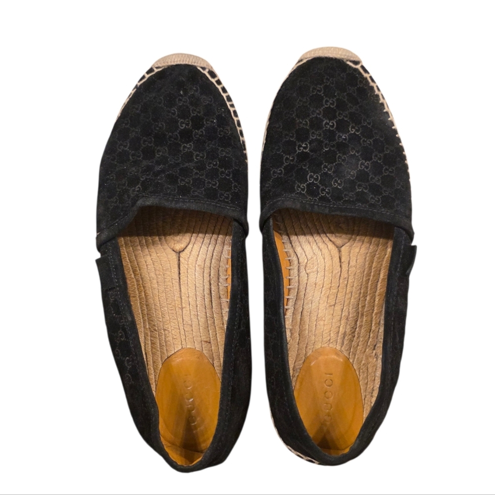 Gucci Monogram Espadrilles Flats Black GG Suede Microguccissima Size EU 39.5 - Picture 2 of 11